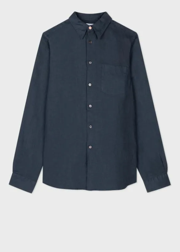 Paul Smith Shirts TailoredFit Linen LongSleeve Shirt Navy 8211 Mens