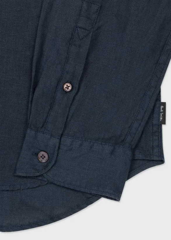 Paul Smith Shirts TailoredFit Linen LongSleeve Shirt Navy 8211 Mens