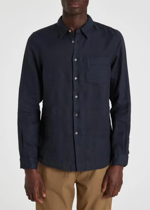 Paul Smith Shirts TailoredFit Linen LongSleeve Shirt Navy 8211 Mens