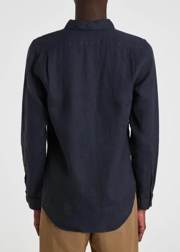 Paul Smith Shirts TailoredFit Linen LongSleeve Shirt Navy 8211 Mens