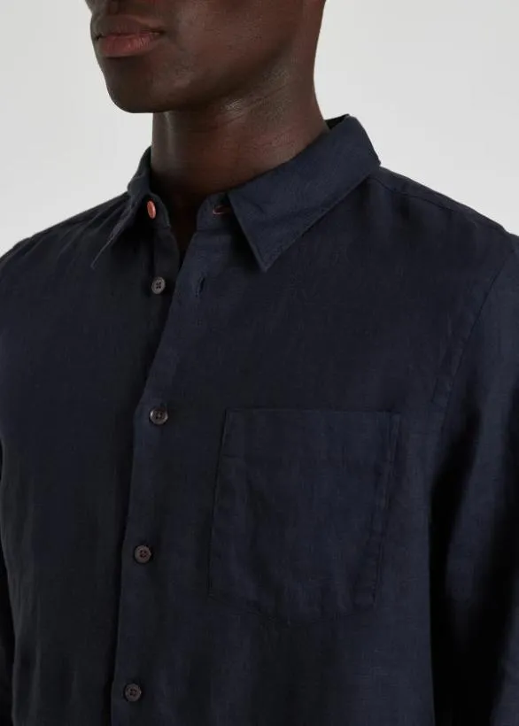 Paul Smith Shirts TailoredFit Linen LongSleeve Shirt Navy 8211 Mens