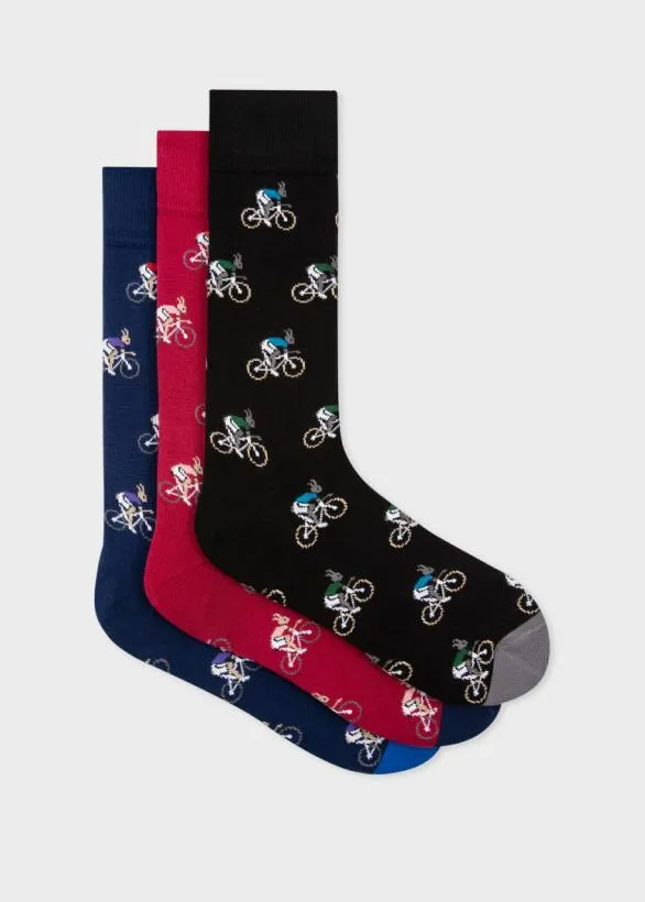 Paul Smith Socks 039Cycling Rabbits039 Motif Socks Three Pack Multicolour 8211 Mens Paul Smith Socks 039Cycling Rabbits039 Motif Socks Three Pack Multicolour 8211 Mens
