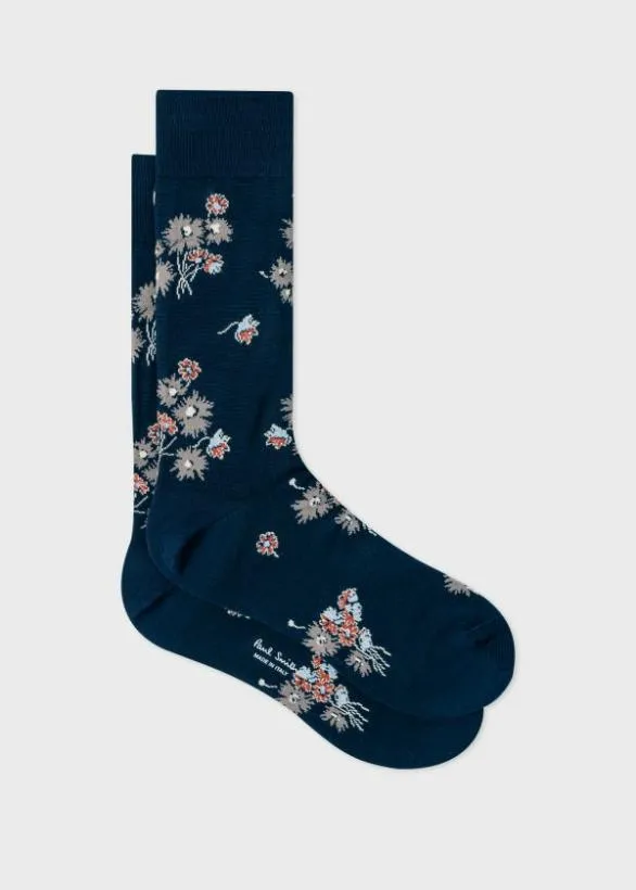 Paul Smith Socks 039Narcissus Floral039 Socks Navy 8211 Mens