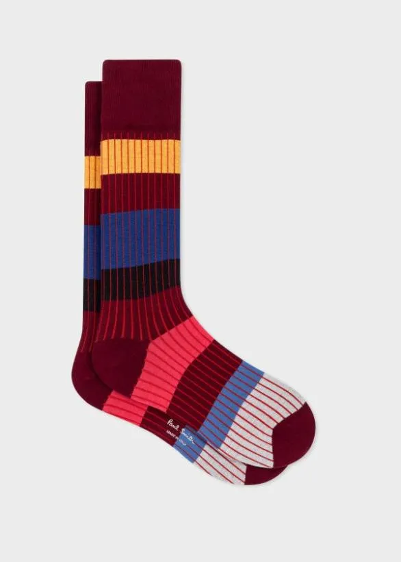 Paul Smith Socks Colour Block Stripe Socks Burgundy 8211 Mens