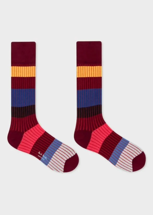 Paul Smith Socks Colour Block Stripe Socks Burgundy 8211 Mens