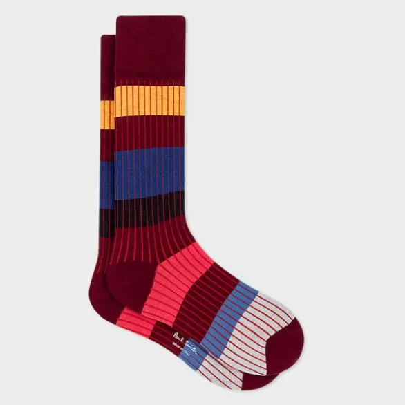 Paul Smith Socks Colour Block Stripe Socks Burgundy 8211 Mens