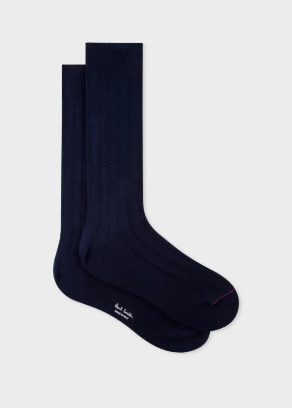 Paul Smith Socks CottonBlend Ribbed Socks Navy 8211 Mens
