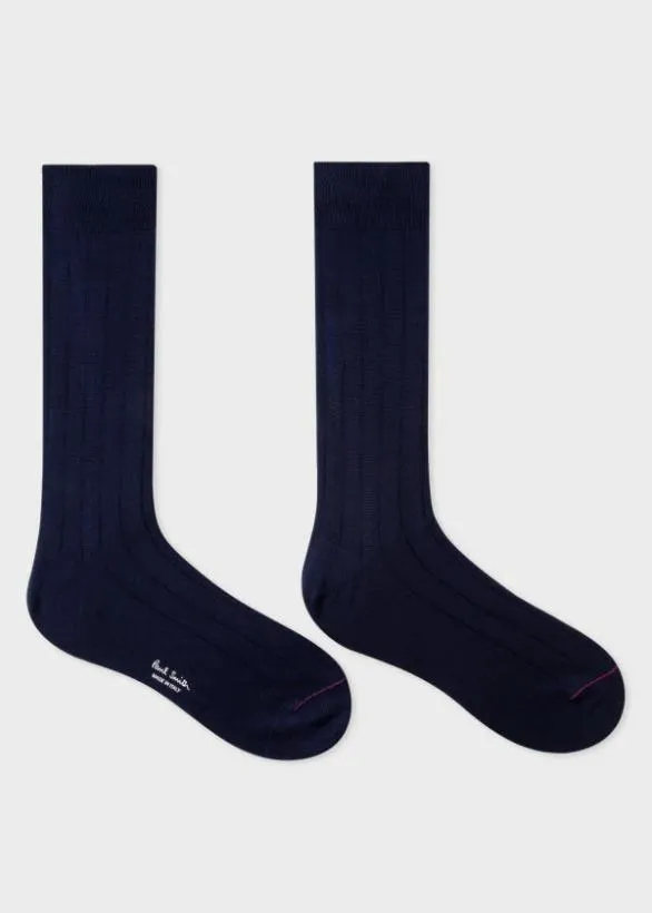 Paul Smith Socks CottonBlend Ribbed Socks Navy 8211 Mens