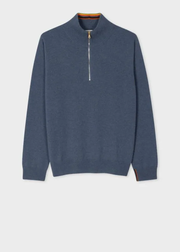 Paul Smith Sweaters Cashmere ZipNeck Sweater Slate Blue 8211 Mens