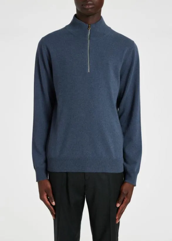 Paul Smith Sweaters Cashmere ZipNeck Sweater Slate Blue 8211 Mens