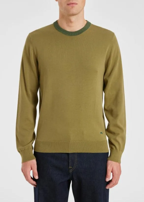 Paul Smith Sweaters Contrast Neck Organic Cotton Sweater Khaki 8211 Mens