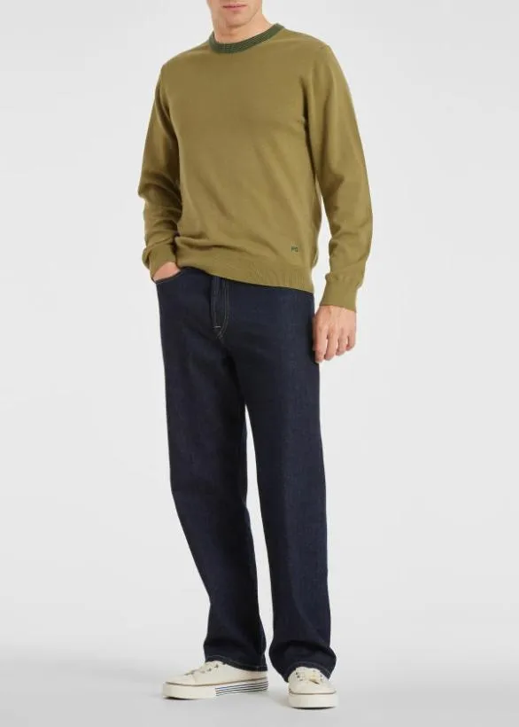 Paul Smith Sweaters Contrast Neck Organic Cotton Sweater Khaki 8211 Mens