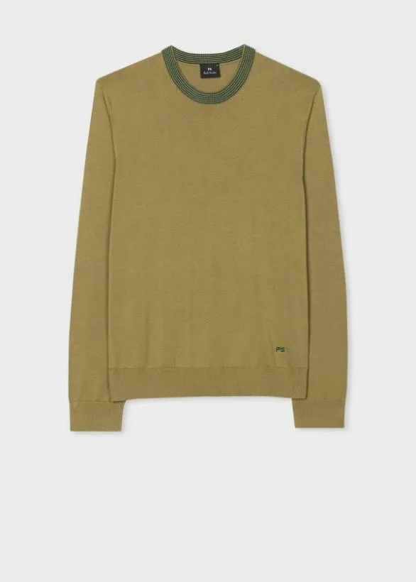 Paul Smith Sweaters Contrast Neck Organic Cotton Sweater Khaki 8211 Mens