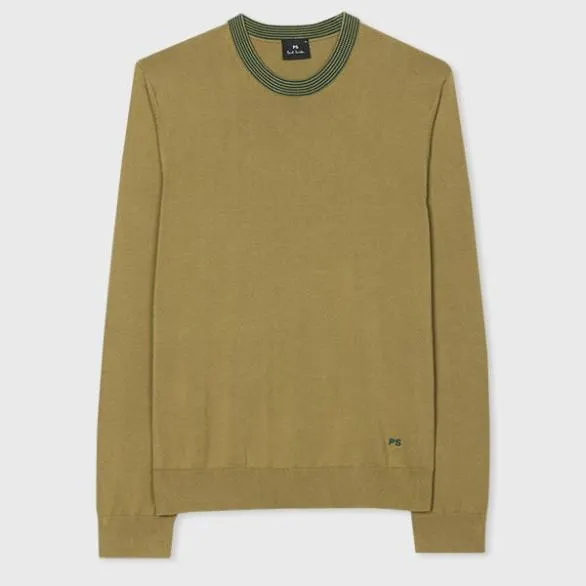 Paul Smith Sweaters Contrast Neck Organic Cotton Sweater Khaki 8211 Mens