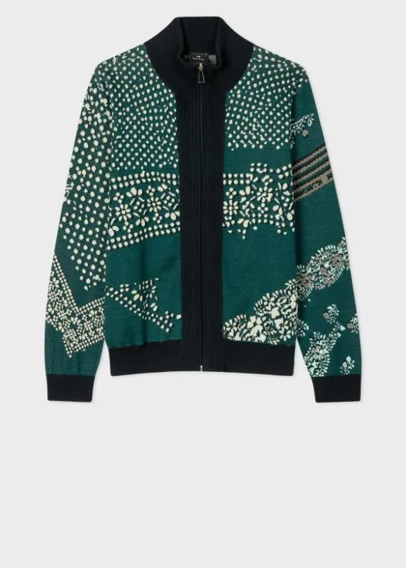 Paul Smith Sweaters Cotton 039Bandana039 Zip Cardigan Teal 8211 Mens