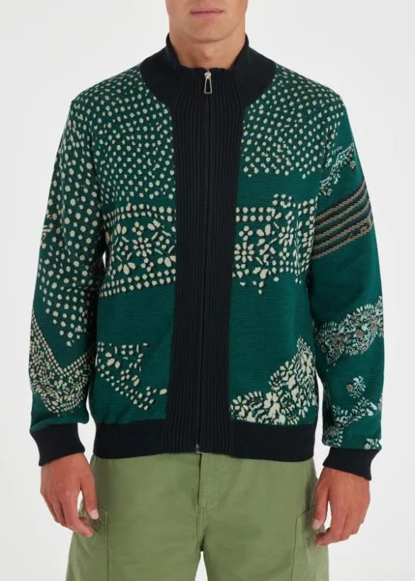 Paul Smith Sweaters Cotton 039Bandana039 Zip Cardigan Teal 8211 Mens