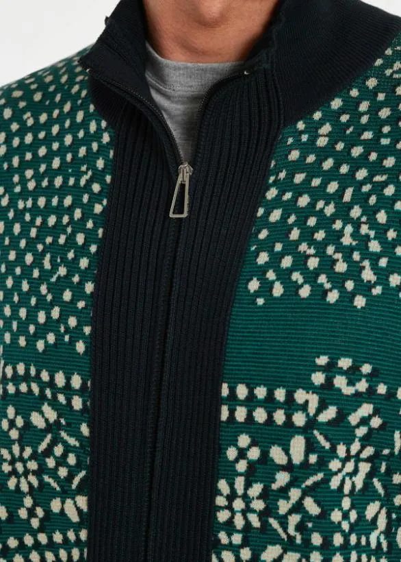 Paul Smith Sweaters Cotton 039Bandana039 Zip Cardigan Teal 8211 Mens