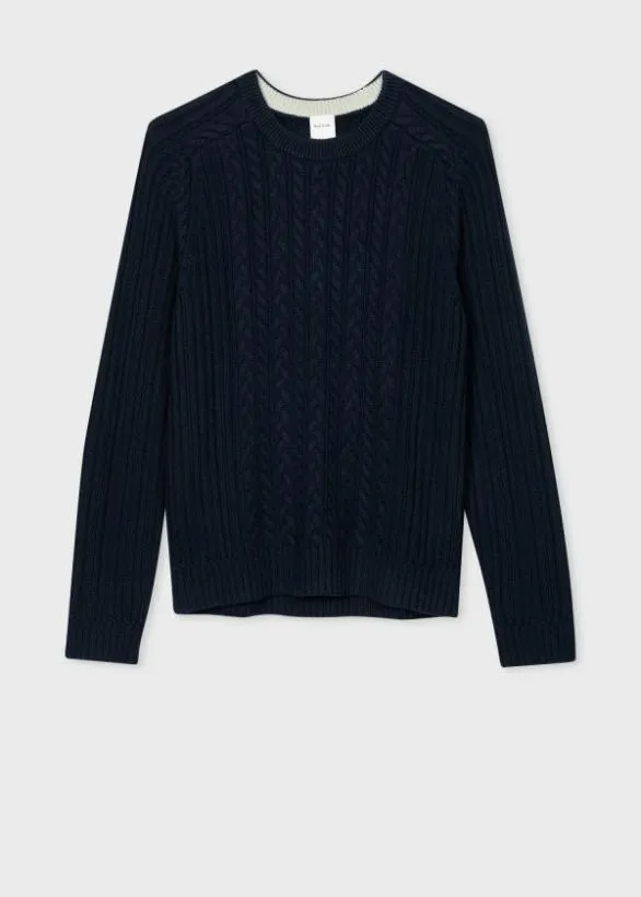 Paul Smith Sweaters CottonCashmere Cable Knit Sweater Navy 8211 Mens