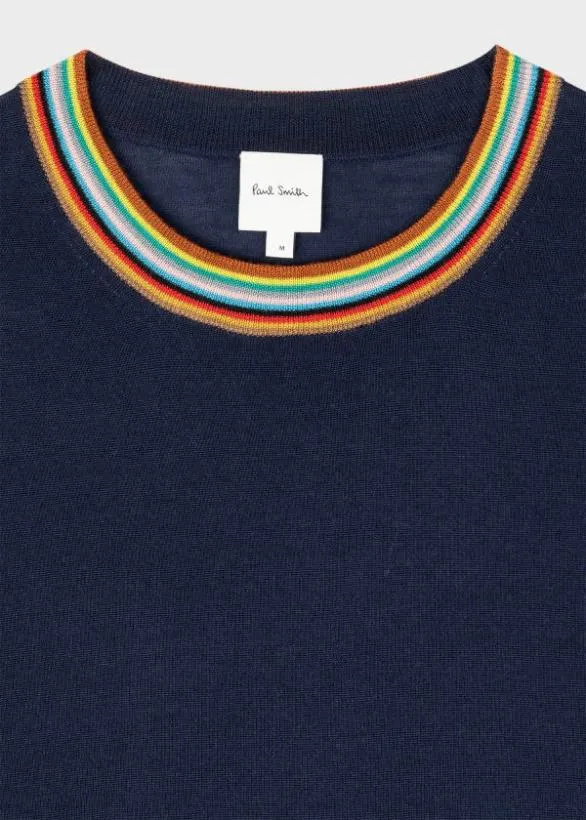 Paul Smith Sweaters Merino 039Signature Stripe039 Collar Sweater Navy 8211 Mens