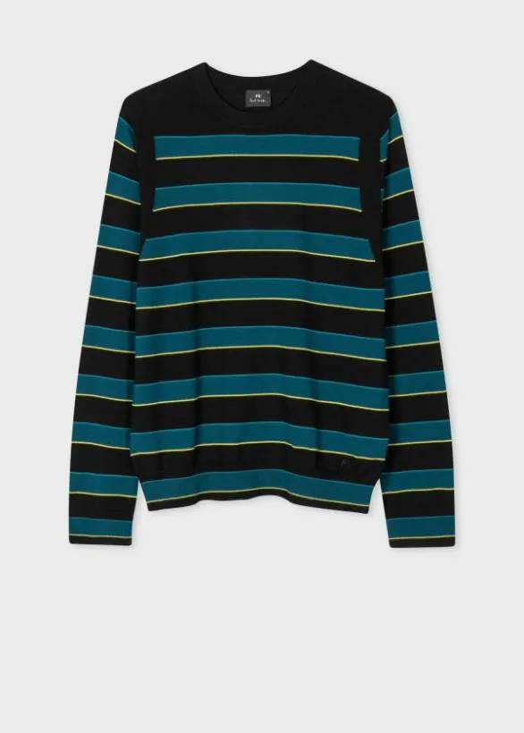 Paul Smith Sweaters Stripe Merino Wool Sweater Black 8211 Mens