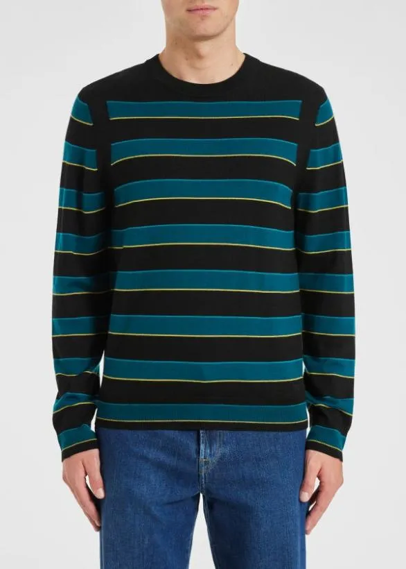 Paul Smith Sweaters Stripe Merino Wool Sweater Black 8211 Mens