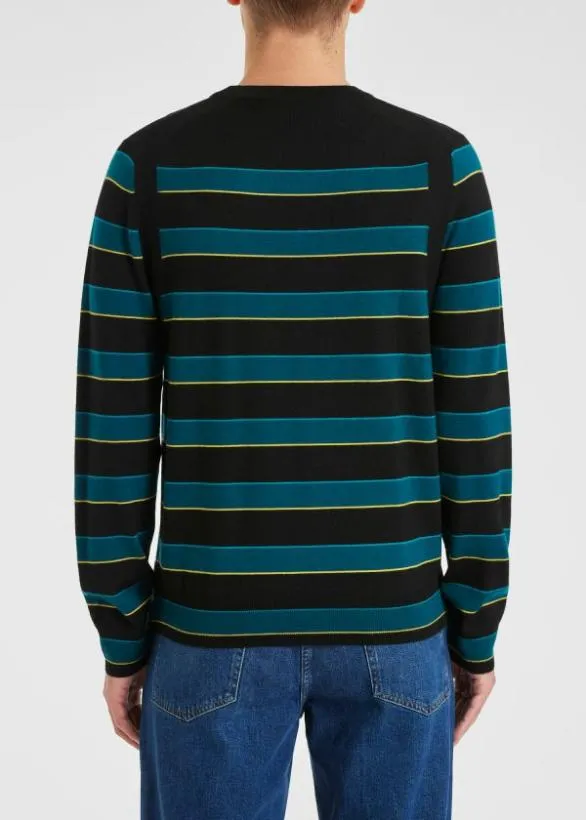 Paul Smith Sweaters Stripe Merino Wool Sweater Black 8211 Mens