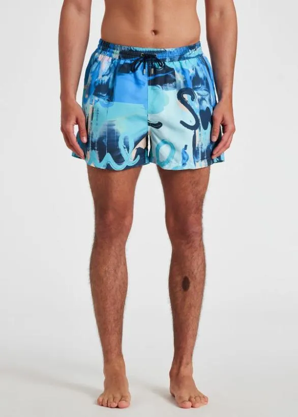 Paul Smith Swimwear 039Paint Logo039 Swim Shorts Blue 8211 Mens