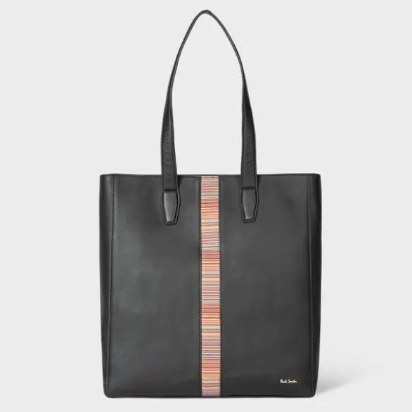 Paul Smith Tailoring Leather 039Signature Stripe039 Tote Bag Black 8211 MensWomens
