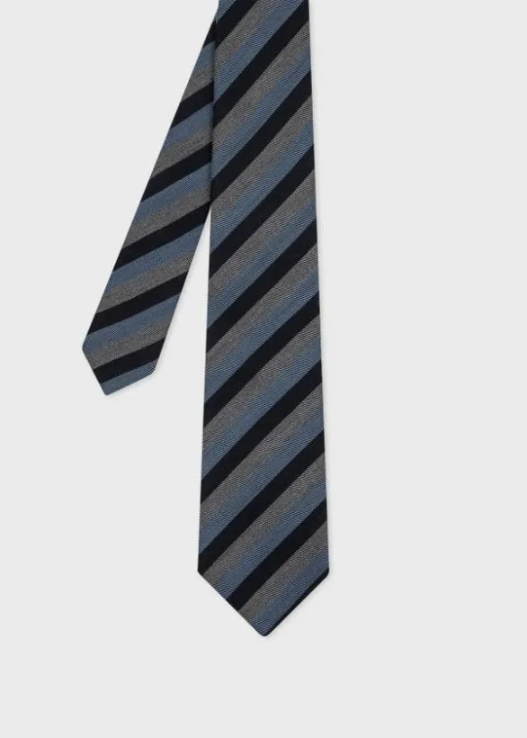 Paul Smith Ties SilkWool Tri Stripe Tie Blue 8211 Mens
