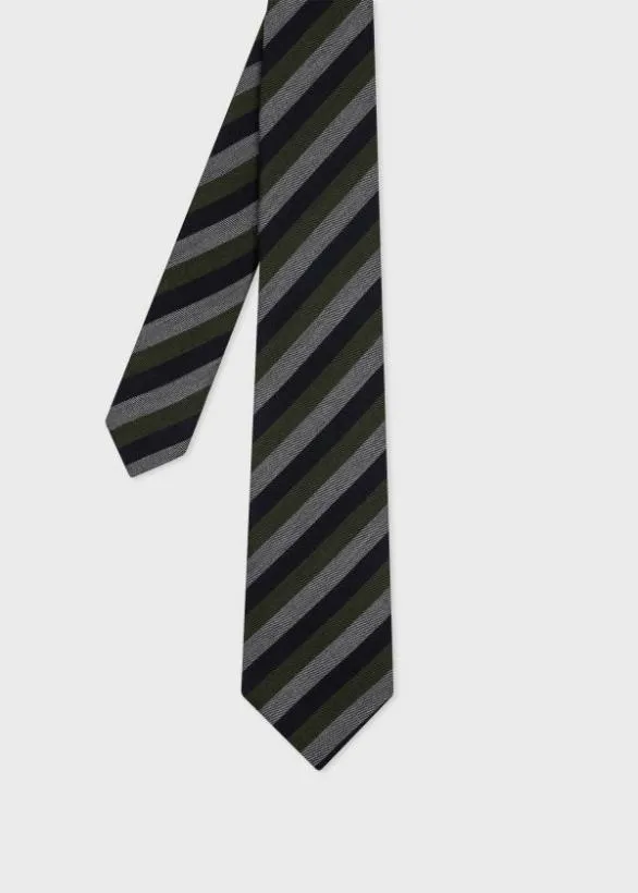 Paul Smith Ties SilkWool Tri Stripe Tie Green 8211 Mens