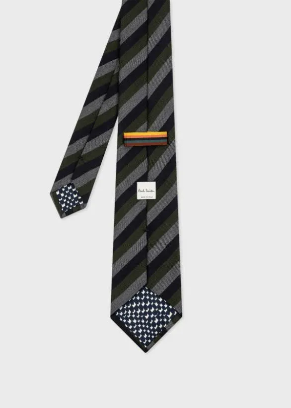 Paul Smith Ties SilkWool Tri Stripe Tie Green 8211 Mens