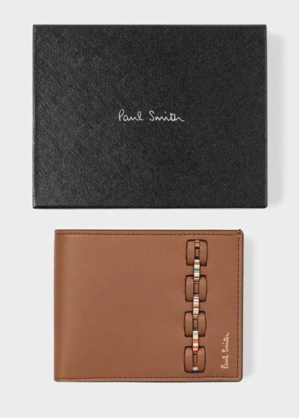 Paul Smith Wallets Woven Front Calf Leather Billfold Wallet Brown 8211 Mens