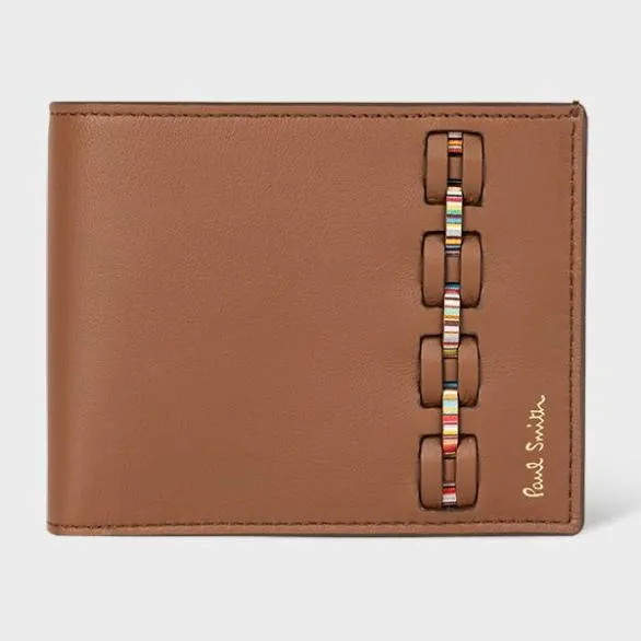 Paul Smith Wallets Woven Front Calf Leather Billfold Wallet Brown 8211 Mens