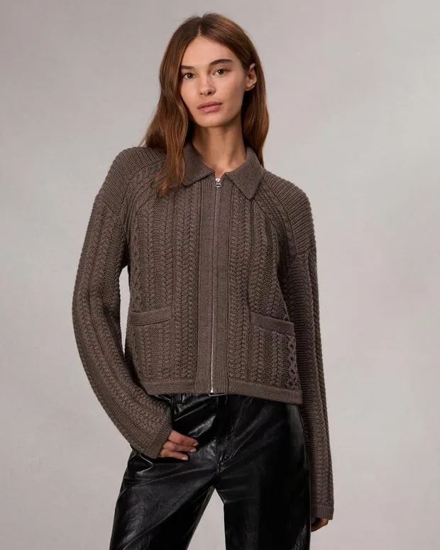 rag and bone Kerry CableKnit Cardigan Brown Women Sweaters and Sweatshirts