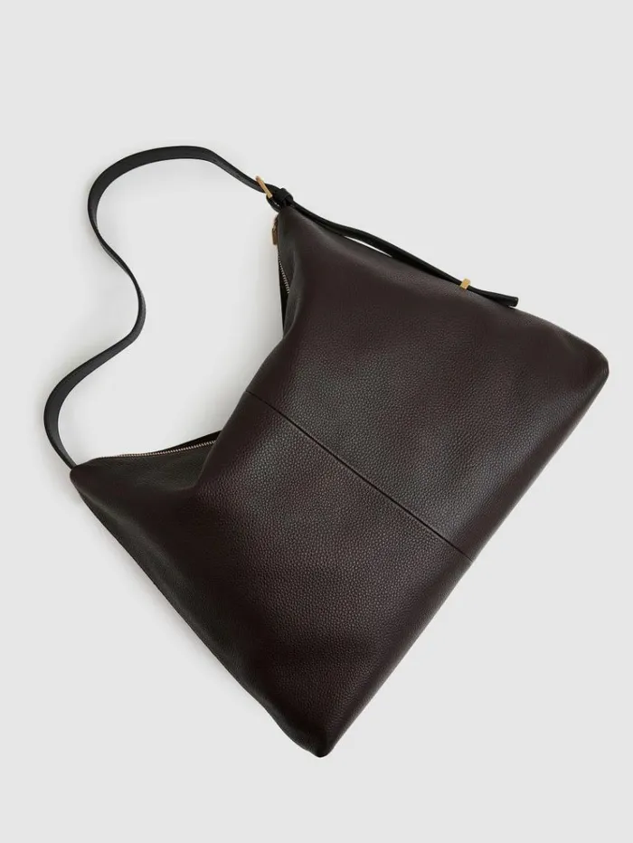 REISS Bags and Purses Women Grained Leather Tote Bag Chocolate
