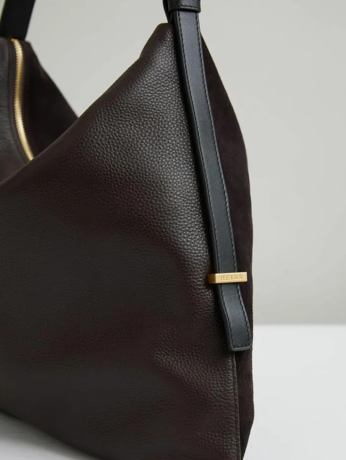 REISS Bags and Purses Women Grained Leather Tote Bag Chocolate