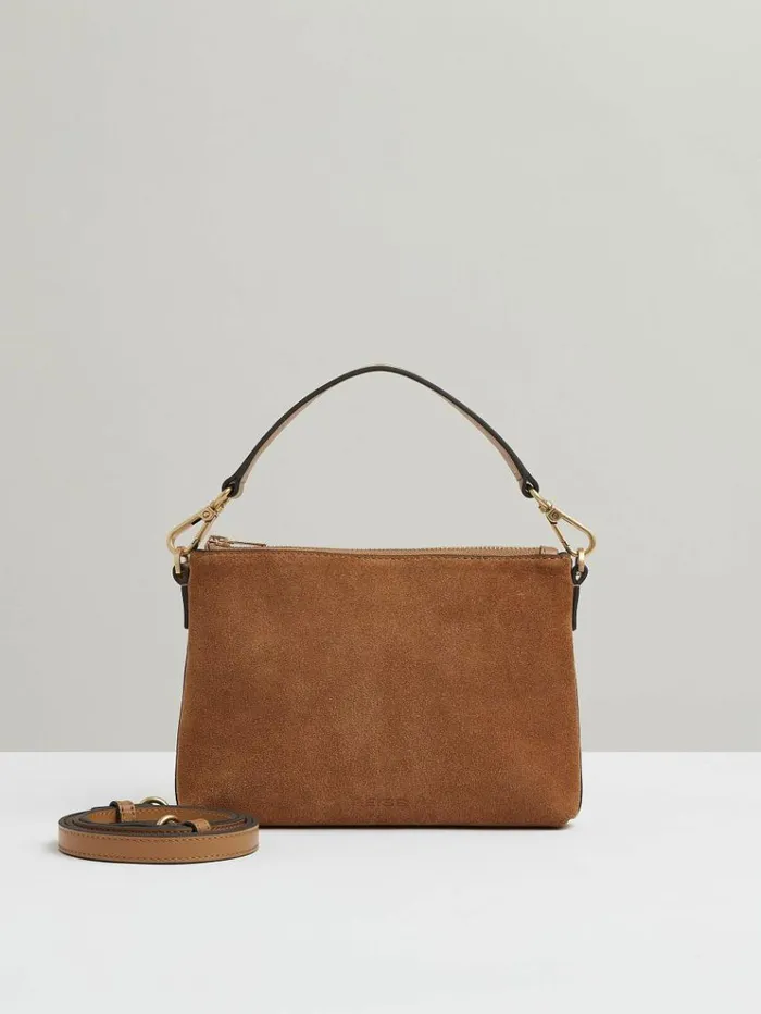 REISS Bags and Purses Women Leather And Suede DoubleStrap Bag Tan