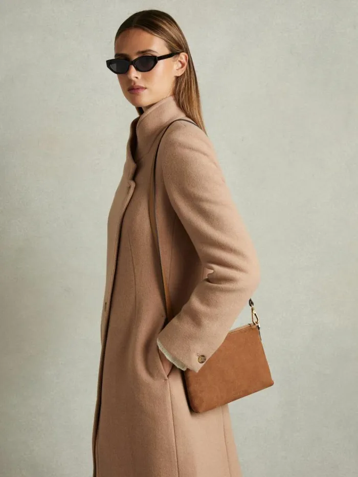 REISS Bags and Purses Women Leather And Suede DoubleStrap Bag Tan