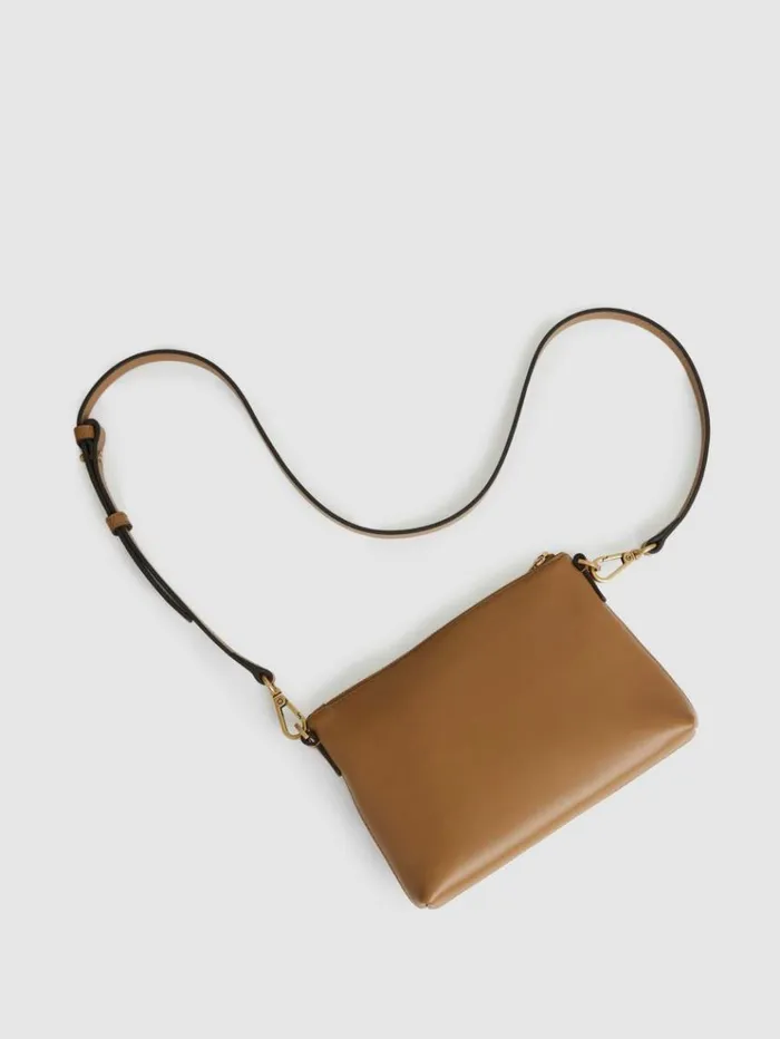 REISS Bags and Purses Women Leather And Suede DoubleStrap Bag Tan