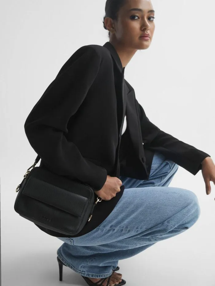 REISS Bags and Purses Women Leather Crossbody Camera Bag Black