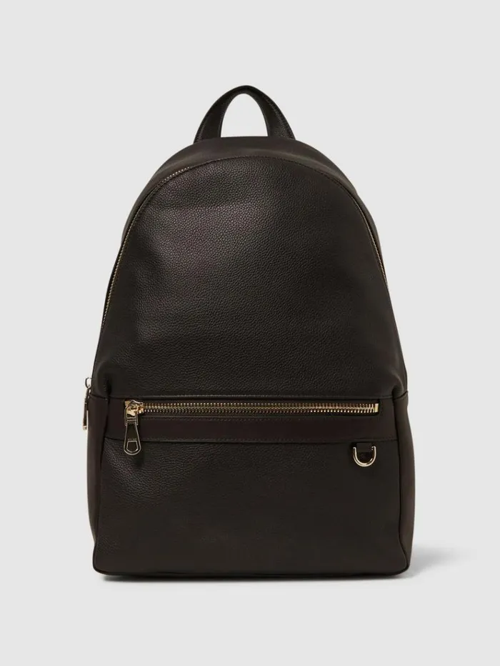 REISS Bags Men Leather Zipped Backpack Dark Brown
