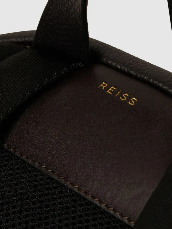 REISS Bags Men Leather Zipped Backpack Dark Brown