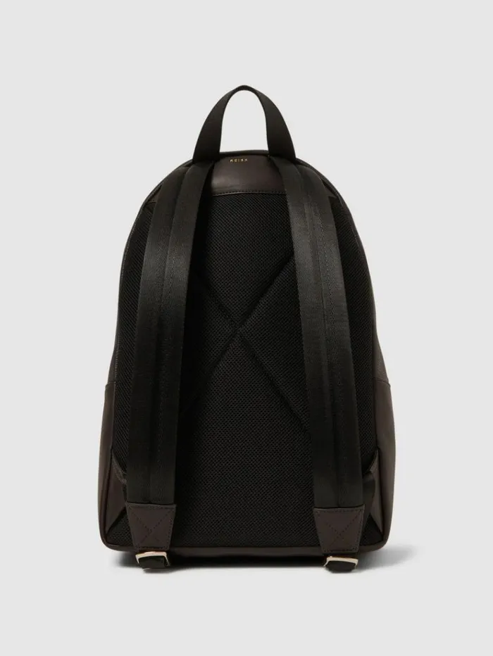 REISS Bags Men Leather Zipped Backpack Dark Brown