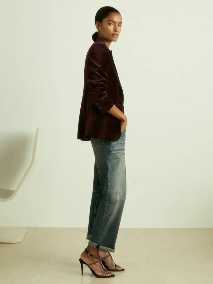 REISS Blazers and Jackets Women Cotton Velvet Blazer Burgundy