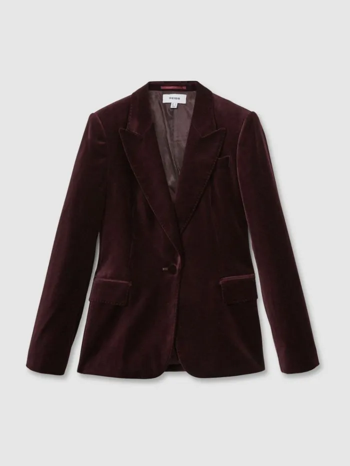 REISS Blazers and Jackets Women Cotton Velvet Blazer Burgundy