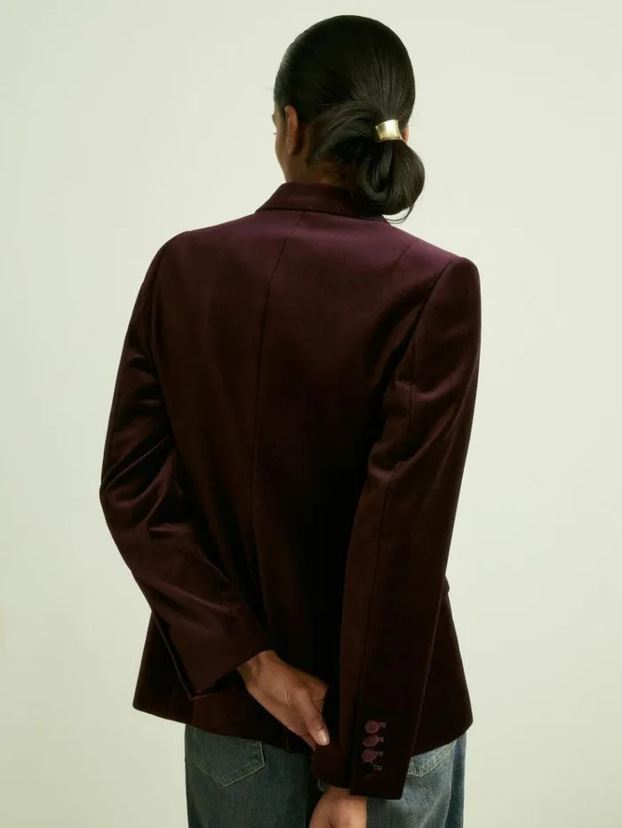 REISS Blazers and Jackets Women Cotton Velvet Blazer Burgundy