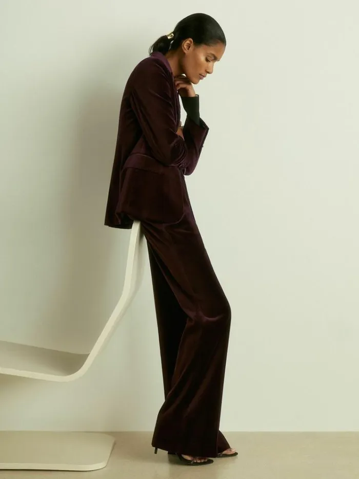 REISS Blazers and Jackets Women Cotton Velvet Blazer Burgundy