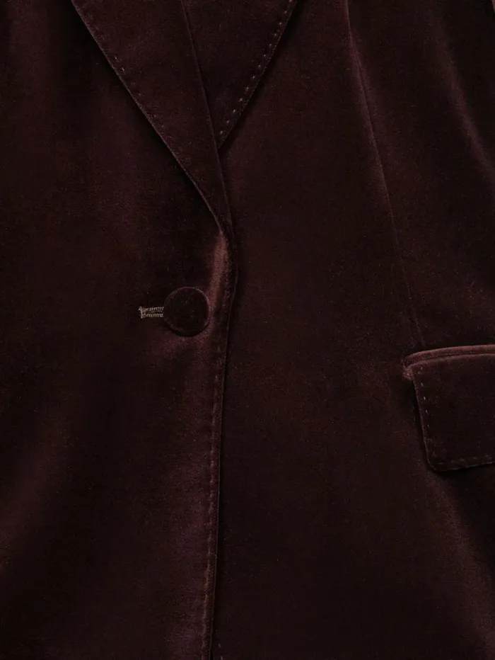 REISS Blazers and Jackets Women Cotton Velvet Blazer Burgundy