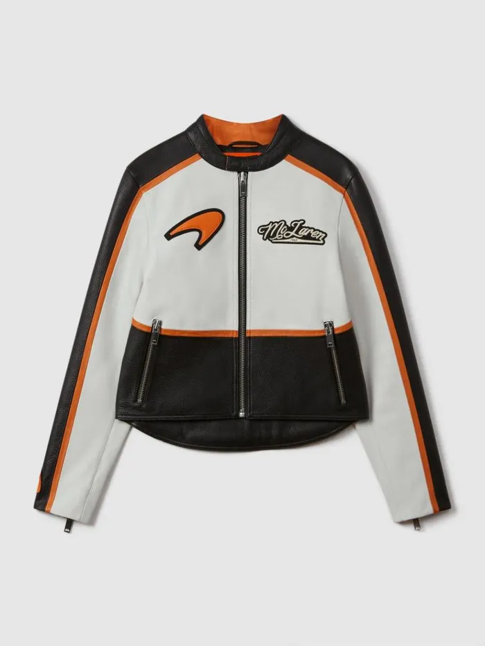 REISS Blazers and Jackets Women McLaren F1 Colourblock Leather Biker Jacket Blackpapaya