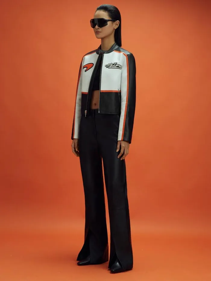 REISS Blazers and Jackets Women McLaren F1 Colourblock Leather Biker Jacket Blackpapaya